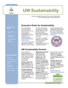 UW Sustainability  Fall 2012 A quarterly newsletter produced by the University of Washington Environmental Stewardship & Sustainability office