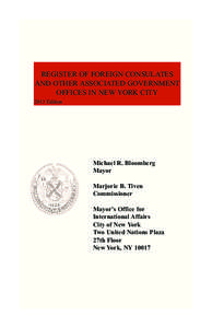 REGISTER OF FOREIGN CONSULATES AND OTHER ASSOCIATED GOVERNMENT OFFICES IN NEW YORK CITY 2013 Edition