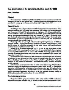 Age distribution of the commercial halibut catch for 2008 Joan E. Forsberg Abstract The age distribution of halibut sampled from the 2008 commercial catch is summarized. Fish from five to 50 years old were captured, with