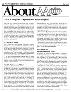 F-13 - About A.A. - A Newsletter for Professionals - Fall 2003