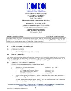 1405 N. IMPERIAL AVENUE, SUITE 1 EL CENTRO, CA[removed]PHONE: ([removed]FAX: ([removed]TRANSPORTATION COMMISSION MEETING WEDNESDAY, JANUARY 23, 2013