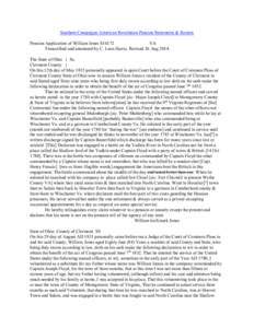 Southern Campaigns American Revolution Pension Statements & Rosters Pension Application of William Jones S16172 VA Transcribed and annotated by C. Leon Harris. Revised 26 Aug[removed]The State of Ohio } Ss. Clermont County