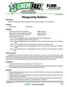 Publication No. Disappearing Rainbow Introduction A rainbow of solution colors appears and disappears as acids and bases are added to a series of indicators.