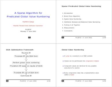 Sparse Predicated Global Value Numbering  A Sparse Algorithm for 1. Introduction