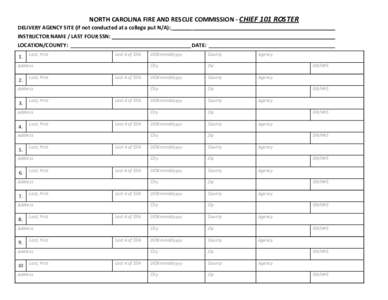 NORTH CAROLINA FIRE AND RESCUE COMMISSION - CHIEF 101 ROSTER