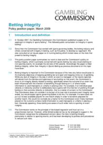 Betting integrity policy position paper - March 2009