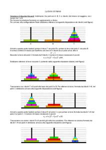 La torre di Hanoi Soluzione di Maurizio Morandi: Indichiamo i tre pioli con A, B, C e i dischi, dal minore al maggiore, con i numeri da 1 a 8.