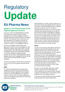 Regulatory  Update EU Pharma News Update on the Implementation of the Falsified Medicines Directive