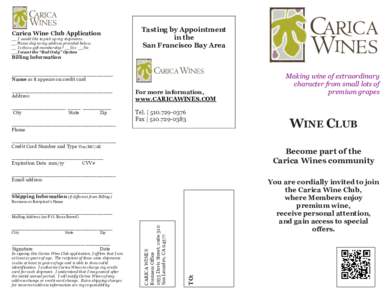 Wine tasting / American cuisine / American wine / Carica / Personal life