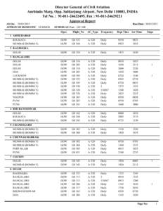 Director General of Civil Aviation Aurbindo Marg, Opp. Safdarjung Airport, New Delhi, INDIA Tel No. : , Fax : AS On: APPROVED DOMESTIC SUMMER