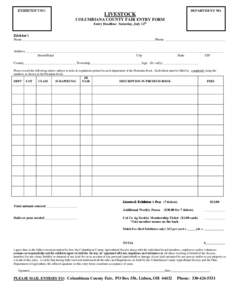 EXHIBITOR’S NO.  DEPARTMENT NO. LIVESTOCK COLUMBIANA COUNTY FAIR ENTRY FORM