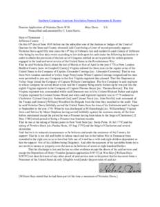 Southern Campaign American Revolution Pension Statements & Rosters Pension Application of Nicholas Davis W30 Transcribed and annotated by C. Leon Harris. Mary Davis