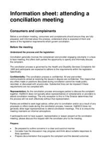 Information sheet: attending a conciliation meeting (Consumer and complainants)