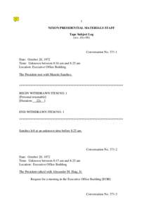 1 NIXON PRESIDENTIAL MATERIALS STAFF Tape Subject Log (rev. Oct-06)  Conversation No[removed]