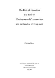 The Role of Education as a Tool for Environmental Conservation and Sustainable Development  Caroline Howe