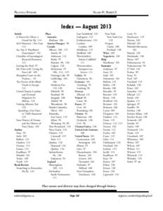 RELATIVELY SPEAKING  VOLUME 41, NUMBER 3 Index — August 2013 Place