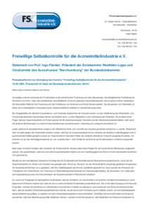 FS Arzneimittelindustrie e.V. Dr. Holger Diener - Geschäftsführer Eva Bawolski - Assistentin GrolmanstrBerlin 