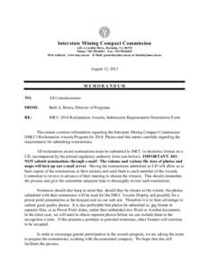 Interstate Mining Compact Commission 445-A Carlisle Drive, Herndon, VA[removed]Phone: [removed]Fax: [removed]Web Address: www.imcc.isa.us E-Mail: [removed] or [removed]  August 12, 2013