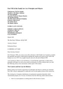 Part VIII of the Family law Act: Principles and Objects Chairperson: Mr Des Semple Members: Ms Elaine Atkinson Ms Susan Blashki Associate Professor Eleanor Bourke Mr Stephen Bourke