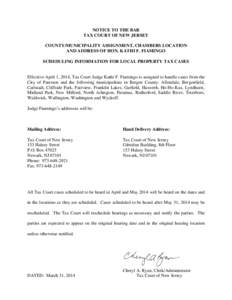 Notice – Chambers Address and Case Assignments for New Tax Court Judge Kathi F. Fiamingo