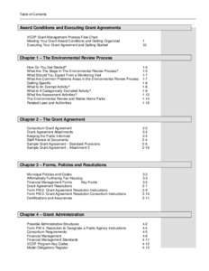 Table of Contents  Award Conditions and Executing Grant Agreements VCDP Grant Management Process Flow Chart Meeting Your Grant Award Conditions and Getting Organized Executing Your Grant Agreement and Getting Started