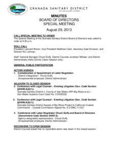 GRANADA SANITARY DISTRICT O F S AN M AT E O C OU N T Y MINUTES BOARD OF DIRECTORS SPECIAL MEETING