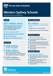 Western Sydney Schools Achievements and commitments In 2014  $26 million extra