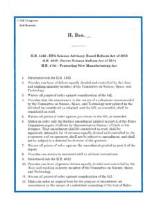 113th Congress 2nd Session H. Res.  H.R[removed]EPA Science Advisory Board Reform Act of 2013