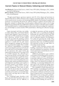 Current Topics in Natural History Collecting and Collections  Current Topics in Natural History Collecting and Collections Ann Hitchcock, National Park Service, 1849 C Street NW (2251), Washington, D.C., 20240; ann_hitch
