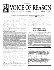 VOICE OF REASON The Newsletter of Americans for Religious Liberty 2004, NoVouchers Unconstitutional: Florida Appeals Court