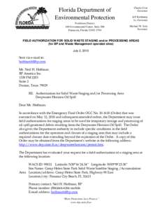 Florida Department of Environmental Protection   Northwest District 160 Governmental Center, Suite 308