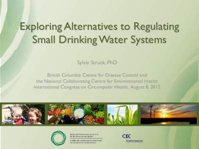 Exploring Alternatives to Regulating Small Drinking Water Systems Sylvia Struck, PhD British Columbia Centre for Disease Control and the National Collaborating Centre for Environmental Health International Congress on Ci