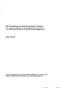 Die Entstehimg der liechtensteinischen Parteien im mitteleuropäischen Demokratisierungsprozess Helga Michalsky  Herrn Dr. Ivo Beck bin ich zu grossem Dank dafür verpflichtet, dass er mir die Briefe