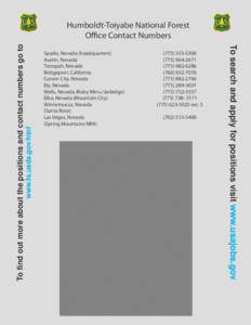 www.fs.usda.gov/htnf  Sparks, Nevada (headquarters) Austin, Nevada Tonopah, Nevada Bridgeport, California