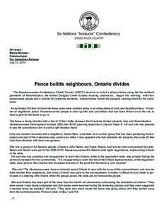 Ori:wase : Media Release : Communiqué: For Immediate Release July 21, 2014