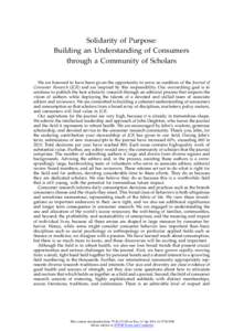 Solidarity of Purpose: Building an Understanding of Consumers through a Community of Scholars