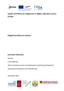 Impact of Policies for Plagiarism in Higher Education Across Europe Plagiarism Policies in Estonia  Executive Summary
