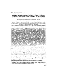 ORNITOLOGIA NEOTROPICAL 14: 295–305, 2003 © The Neotropical Ornithological Society GROWTH OF NESTLINGS OF THE BLUE-FRONTED AMAZON (AMAZONA AESTIVA) RAISED IN THE WILD OR IN CAPTIVITY Gláucia Helena Fernandes Seixas1,