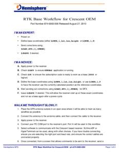    RTK Base Workflow for Crescent OEM Part NumberReleased August 27, 2010  IʼM AN EXPERT: