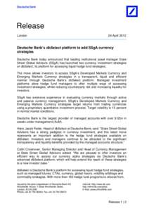 Release London 24 AprilDeutsche Bank’s dbSelect platform to add SSgA currency