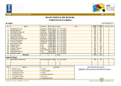 PHMS Pictorial Handball Match Statistics  IHF Official System