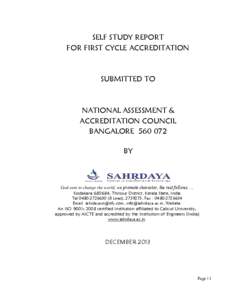 SELF STUDY REPORT FOR FIRST CYCLE ACCREDITATION SUBMITTED TO  NATIONAL ASSESSMENT &