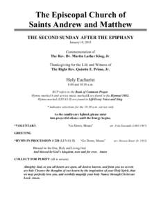 The Episcopal Church of Saints Andrew and Matthew THE SECOND SUNDAY AFTER THE EPIPHANY January 18, 2015  Commemoration of