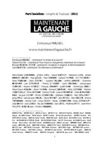 Parti Socialiste  congrès de Toulouse  2012  Emmanuel MAUREL www.maintenantlagauche.fr MOTION PRESENTEE PAR :