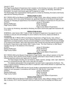 January 2, 2014 The Page County Board of Supervisors met in session on this 2nd day of January, 2014, with Elaine Armstrong, Jim Richardson, and Jon Herzberg present. On a motion by Herzberg, seconded by Richardson, the 