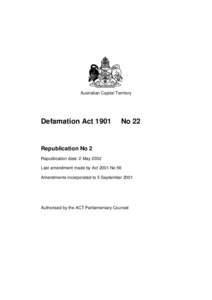 Australian Capital Territory  Defamation Act 1901 No 22