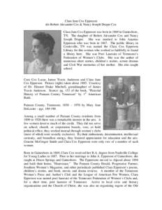 Clara Jane Cox Epperson d/o Robert Alexander Cox & Nancy Joseph Draper Cox Clara Jane Cox Epperson was born in 1869 in Gainesboro, TN. The daughter of Robert Alexander Cox and Nancy Joseph Draper. She was married to John