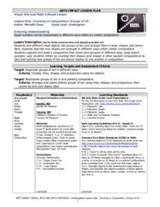 ARTS IMPACT LESSON PLAN Visual Arts and Math Infused Lesson Lesson One: Counting in Composition: Groups of 10 Author: Meredith Essex Grade Level: Kindergarten Enduring Understanding