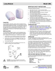 Lamp Module  Model UML IMPORTANT SAFETY INSTRUCTIONS When using electrical products, basic safety precautions should always be followed, including the following: