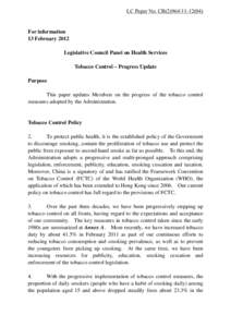 LC Paper No. CB[removed])  For information 13 February 2012 Legislative Council Panel on Health Services Tobacco Control – Progress Update